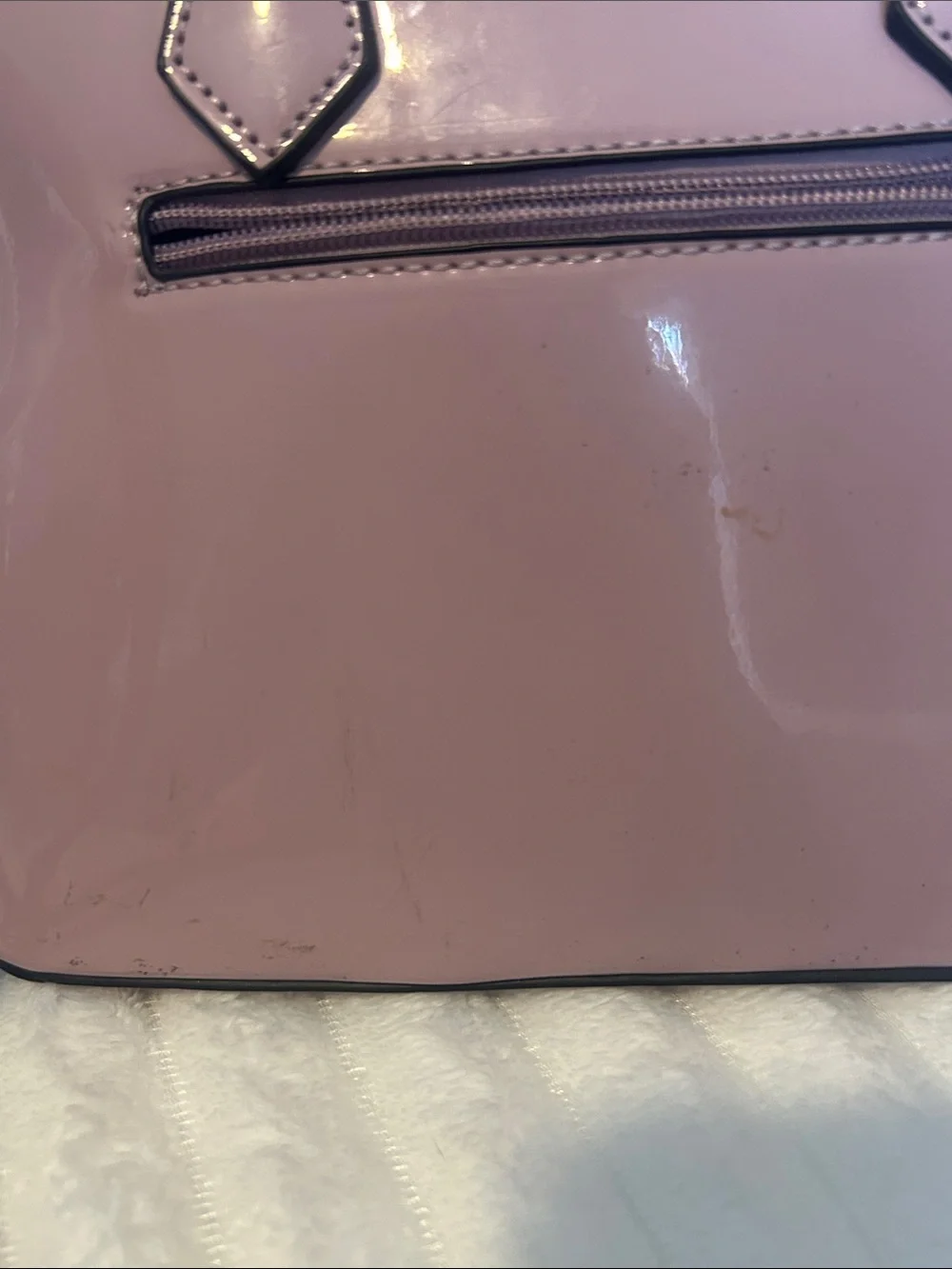 Patent Dome Satchel Handbag in Dusty Pink